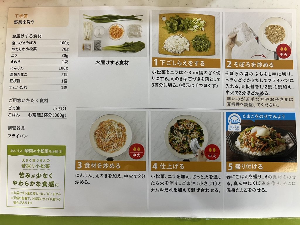 オイシックス ビビンバキットのレシピカードを撮影した写真